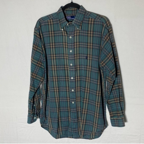 Vintage Polo Ralph Lauren Green Tan Purple Plaid Casual Button Up Shirt S - Picture 15 of 15